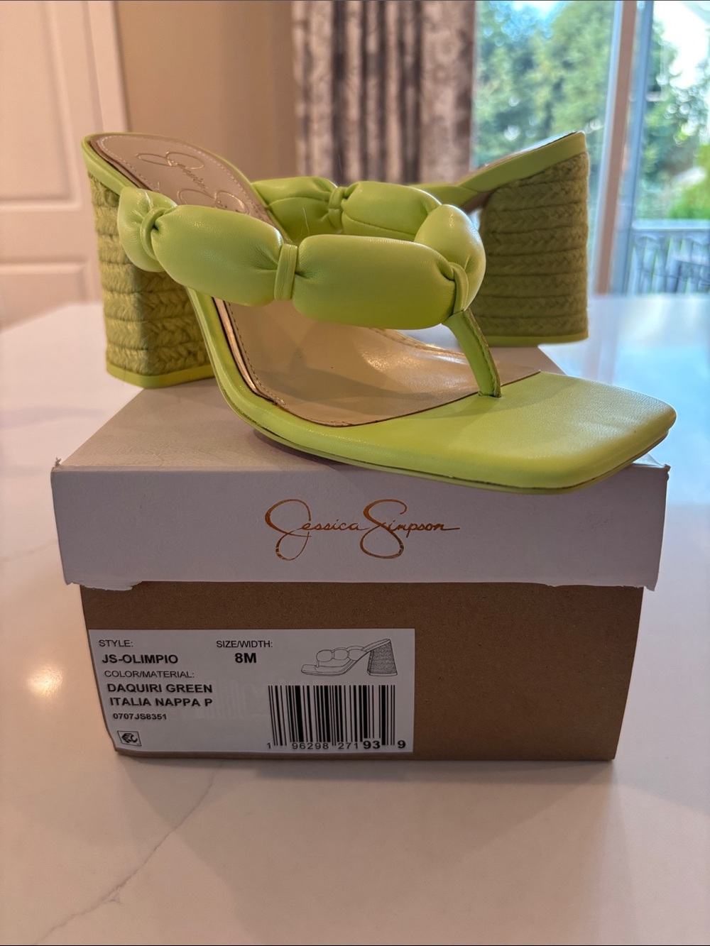 Jessica Simpson Daquiri Green Braided Strap Block Heel Mule